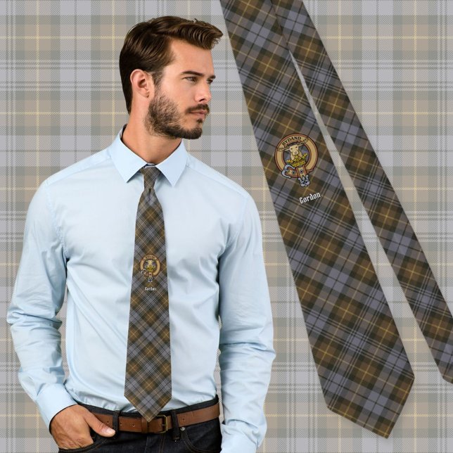 Clan Gordon Crest over Weathered Tartan Neck Tie (Creator Uploaded)