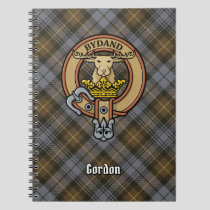 Clan Gordon Crest over Weathered Tartan Notebook