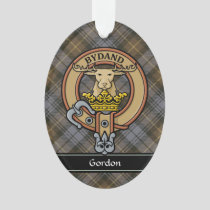 Clan Gordon Crest over Weathered Tartan Ornament