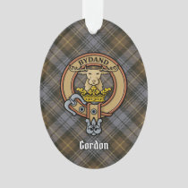 Clan Gordon Crest over Weathered Tartan Ornament