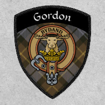 Clan Gordon Crest over Weathered Tartan Patch