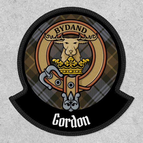 Clan Gordon Crest over Weathered Tartan Patch