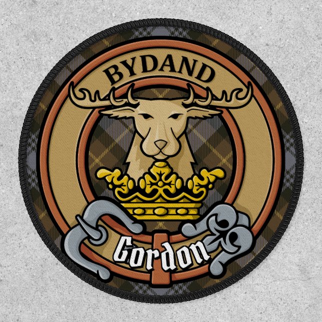 Clan Gordon Crest over Weathered Tartan Patch (Front)