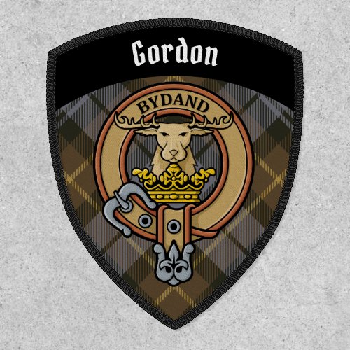 Clan Gordon Crest over Weathered Tartan Patch