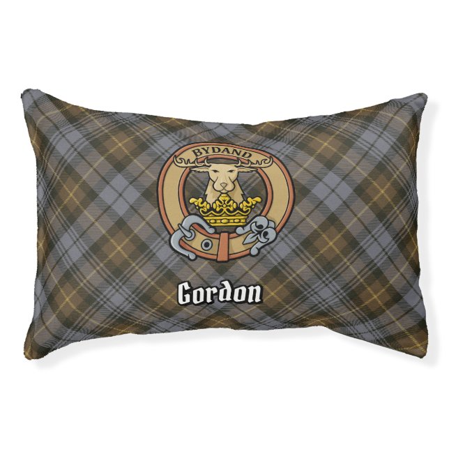 Clan Gordon Crest over Weathered Tartan Pet Bed (Front)