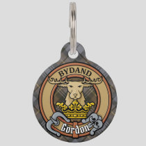 Clan Gordon Crest over Weathered Tartan Pet ID Tag