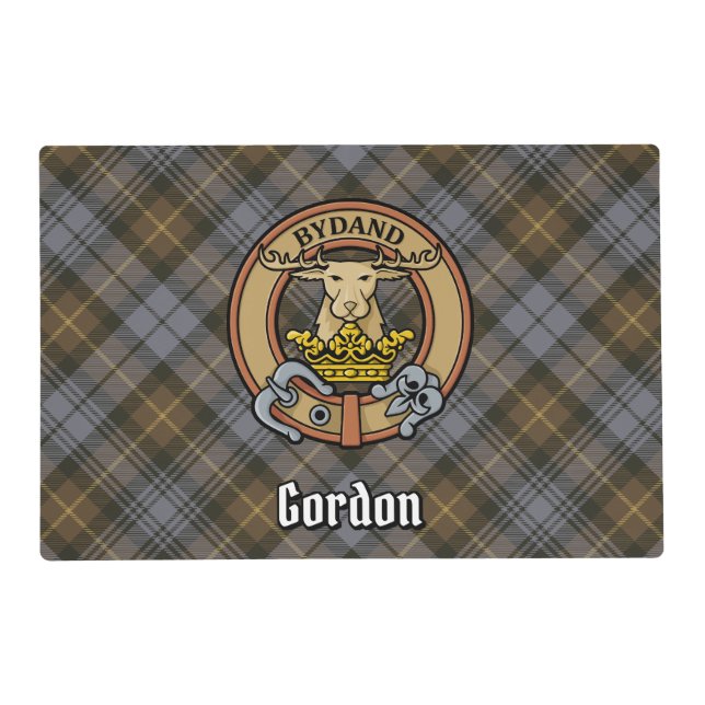 Clan Gordon Crest over Weathered Tartan Placemat (Front)
