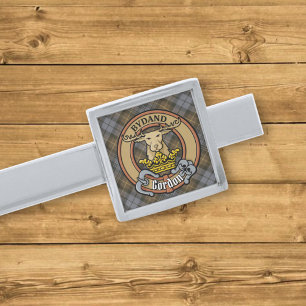 Clan Gordon Crest over Weathered Tartan Silver Finish Tie Bar