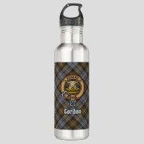 Clan Gordon Crest over Weathered Tartan Stainless Steel Water Bottle