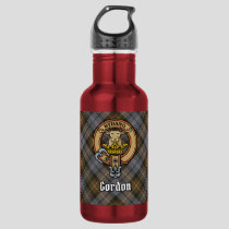 Clan Gordon Crest over Weathered Tartan Stainless Steel Water Bottle