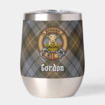 Clan Gordon Crest over Weathered Tartan Thermal Wine Tumbler