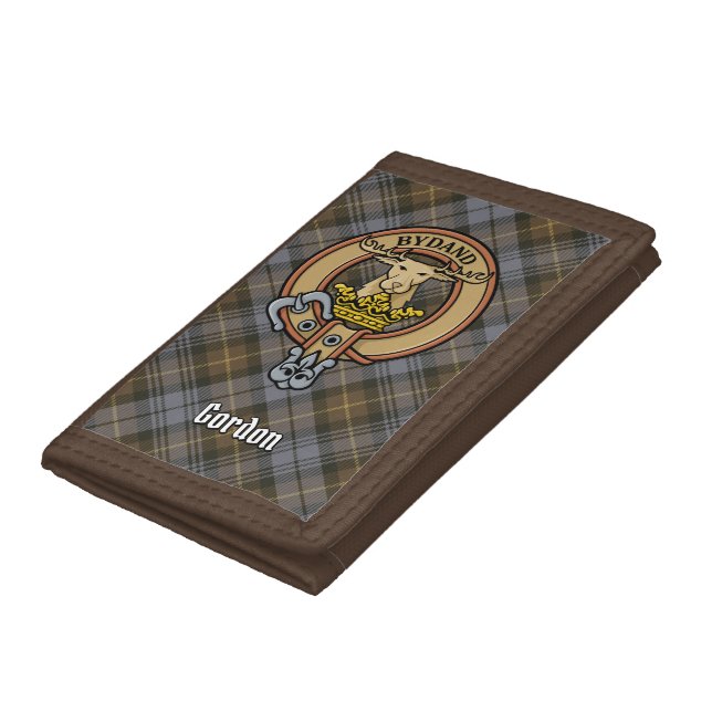 Clan Gordon Crest over Weathered Tartan Trifold Wallet (Bottom)