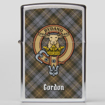 Clan Gordon Crest over Weathered Tartan Zippo Lighter