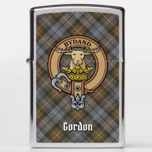 Clan Gordon Crest over Weathered Tartan Zippo Lighter