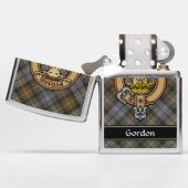 Clan Gordon Crest over Weathered Tartan Zippo Lighter (Opened)