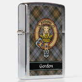Clan Gordon Crest over Weathered Tartan Zippo Lighter (Right)