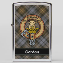 Clan Gordon Crest over Weathered Tartan Zippo Lighter
