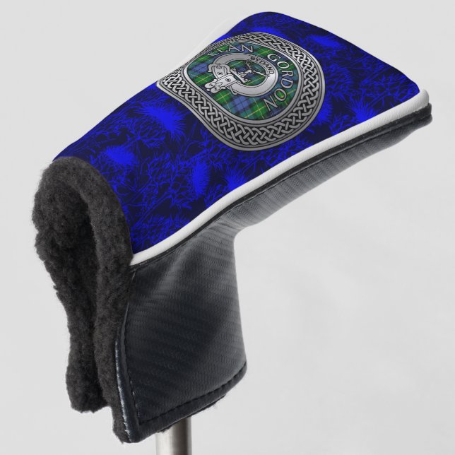 Clan Gordon Crest & Tartan Knot on Thistle Golf Head Cover (3/4 Front)