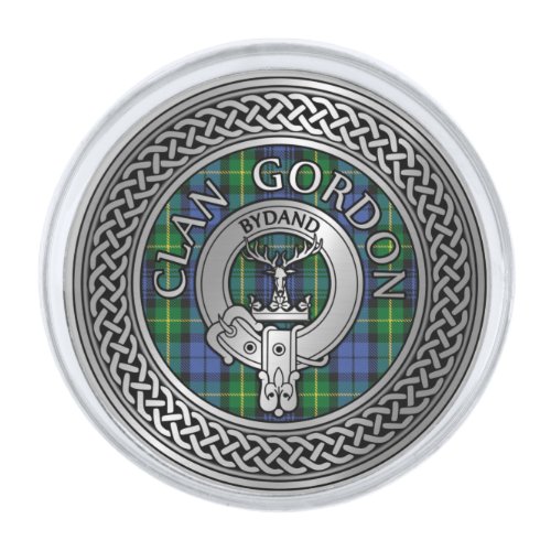 Clan Gordon Crest  Tartan Knot Silver Finish Lapel Pin