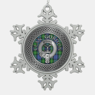 Clan Gordon Crest & Tartan Knot Snowflake Pewter Christmas Ornament