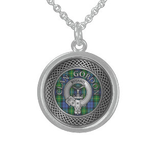 Clan Gordon Crest & Tartan Knot Sterling Silver Necklace
