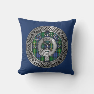 Clan Gordon Crest & Tartan Knot Throw Pillow