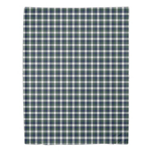 Clan Gordon Navy Blue Green and White Plaid Duvet Cover