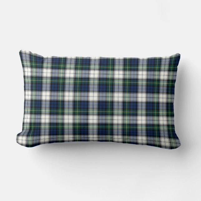 Clan Gordon Royal Blue and White Dress Tartan Lumbar Pillow (Front)