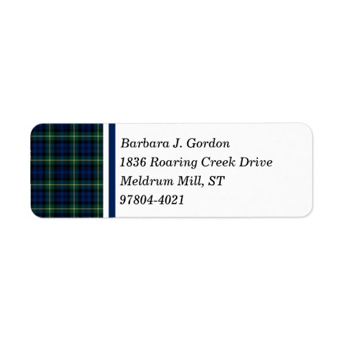 Clan Gordon Tartan Blue and Green Scottish Plaid Label