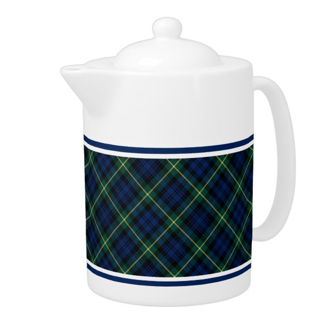 Clan Gordon Tartan Blue and Green Scottish Plaid Teapot (Right)