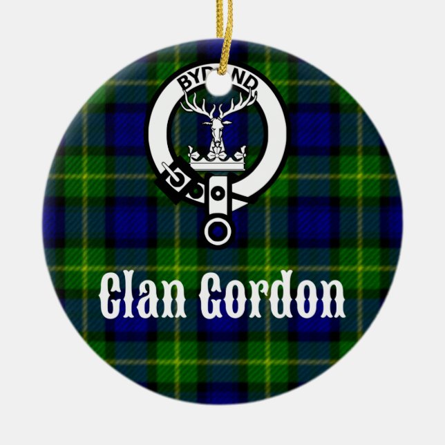 Clan Gordon Tartan Crest Ceramic Ornament (Front)
