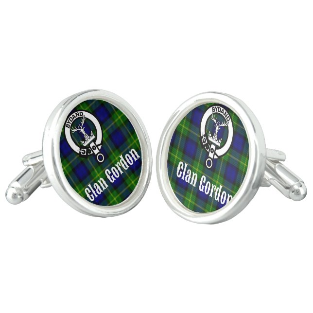 Clan Gordon Tartan Crest Cufflinks (Angled)