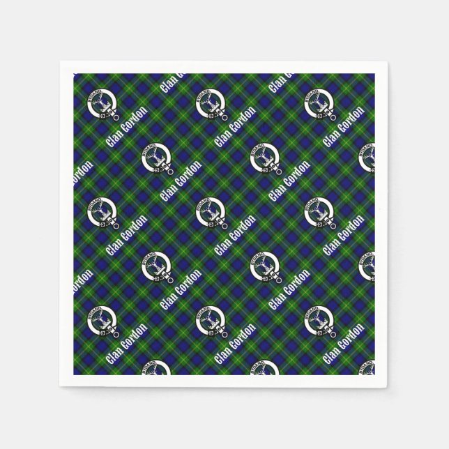 Clan Gordon Tartan Crest Napkins (Front)