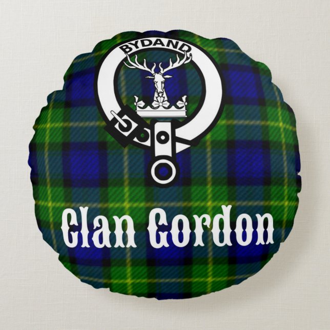 Clan Gordon Tartan Crest Round Pillow (Front)