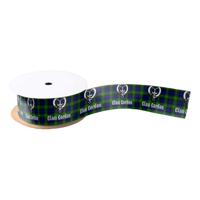 Clan Gordon Tartan Crest Satin Ribbon (Spool)