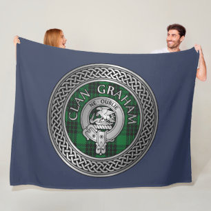 Clan Graham Crest & Tartan Knot Fleece Blanket