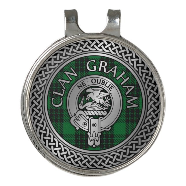 Clan Graham Crest & Tartan Knot Golf Hat Clip (Front)