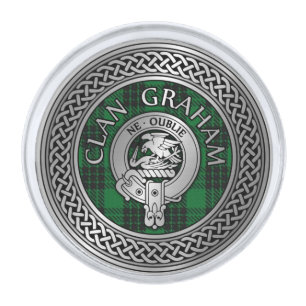 Clan Graham Crest & Tartan Knot Silver Finish Lapel Pin