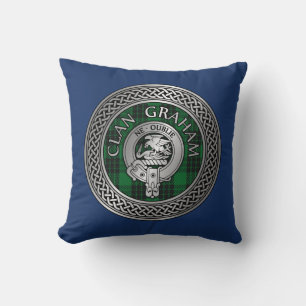 Clan Graham Crest & Tartan Knot Throw Pillow