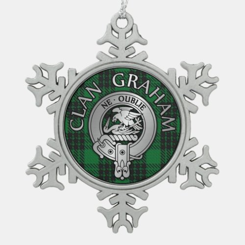 Clan Graham Crest  Tartan Snowflake Pewter Christmas Ornament