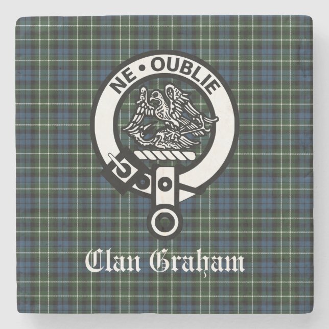 Clan Graham Montrose Tartan & Crest  Stone Coaster (Front)