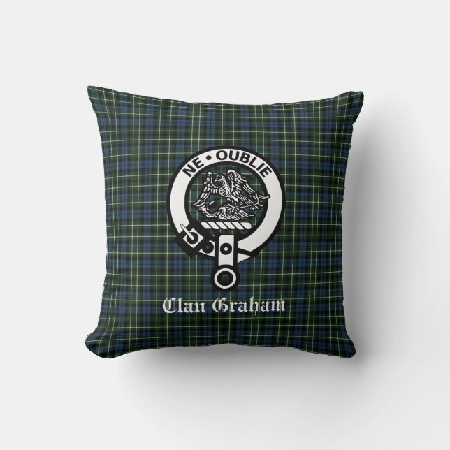 Clan Graham Montrose Tartan & Crest Throw Pillow (Front)