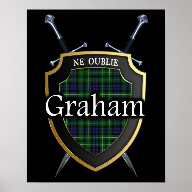 Clan Graham Tartan Scottish Shield & Swords Poster (Front)