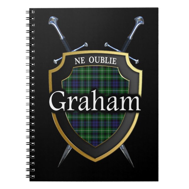 Clan Graham Tartan Shield & Swords Notebook (Front)