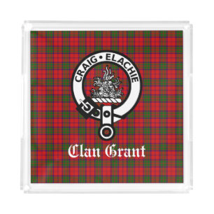 Clan Grant Crest Badge and Tartan Acrylic Tray