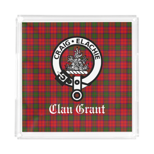 Clan Grant Crest Badge and Tartan Acrylic Tray (Front)