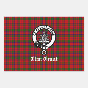 Clan Grant Crest Badge and Tartan Wrapping Paper Sheets