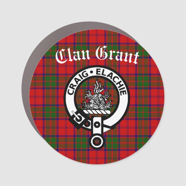 Clan Grant Crest Badge & Tartan  Car Magnet (Front)