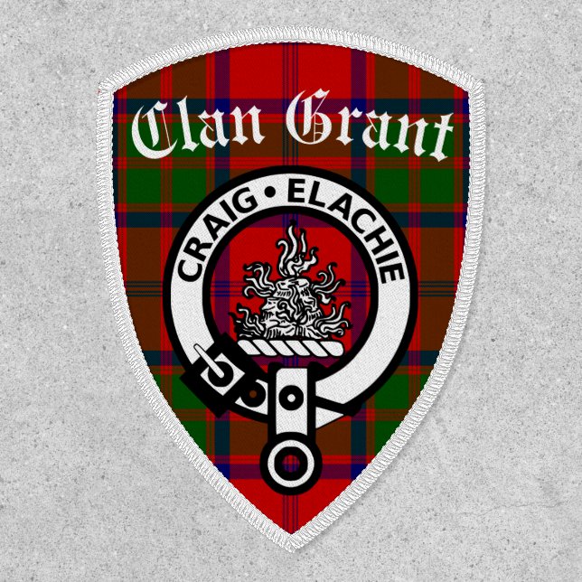 Clan Grant Crest Badge & Tartan Iron On Patch (Front)