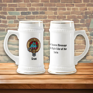 Clan Grant Crest over Tartan Beer Stein